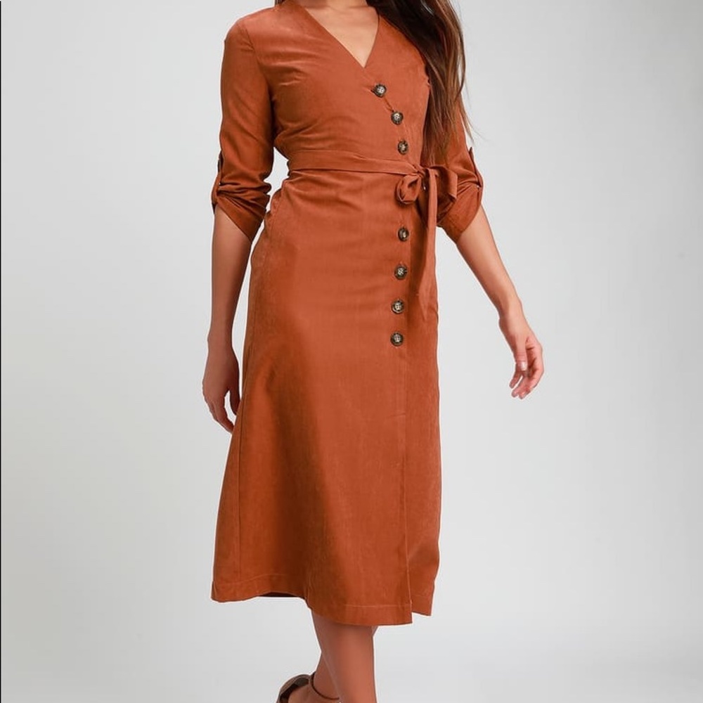 Orange Brown Midi Button Up Dress